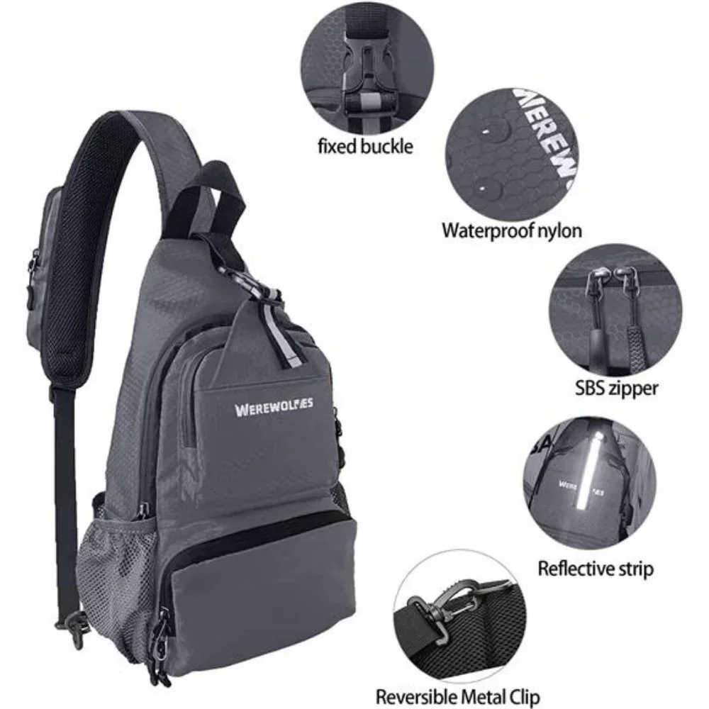Foldable Waterproof Crossbody Backpack Shoulder Chest Bag Daypack, Gray